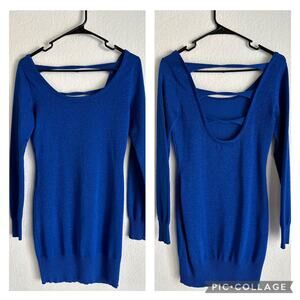 Body Central Cobalt Blue Sweater Open Back Metallic Long Sleeve Dress Size Small
